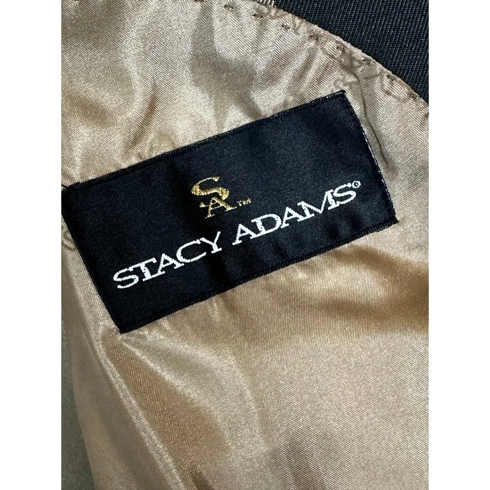 NEW Stacy Adams Blazer Mens 46L Black Tan Plaid Super 100s Long Jacket